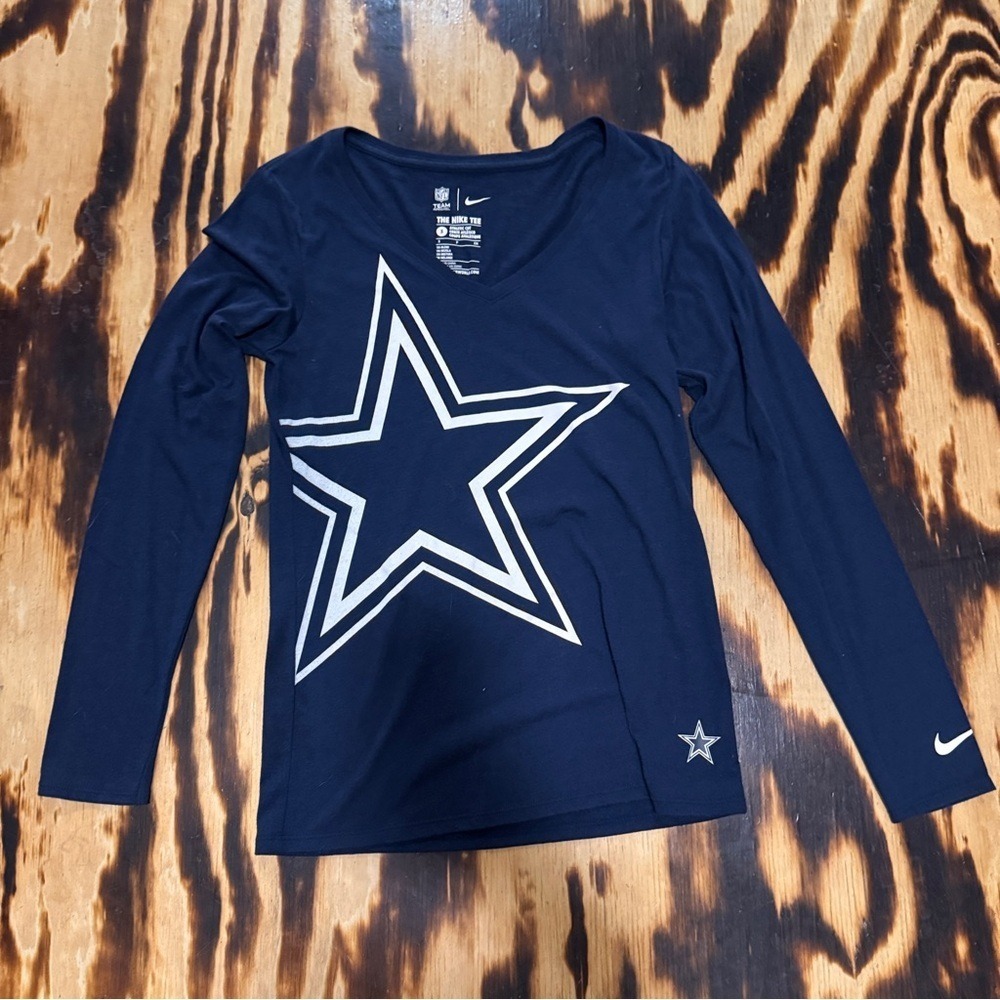 Nike NFL Dallas Cowboys Womens Small Navy Blue Long Sleeve V-Neck Tri-Blend Tee